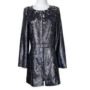 FAITH CONNEXION BLACK SILVER GLITTER ALL OVER SEQUINS COAT DRESS - M